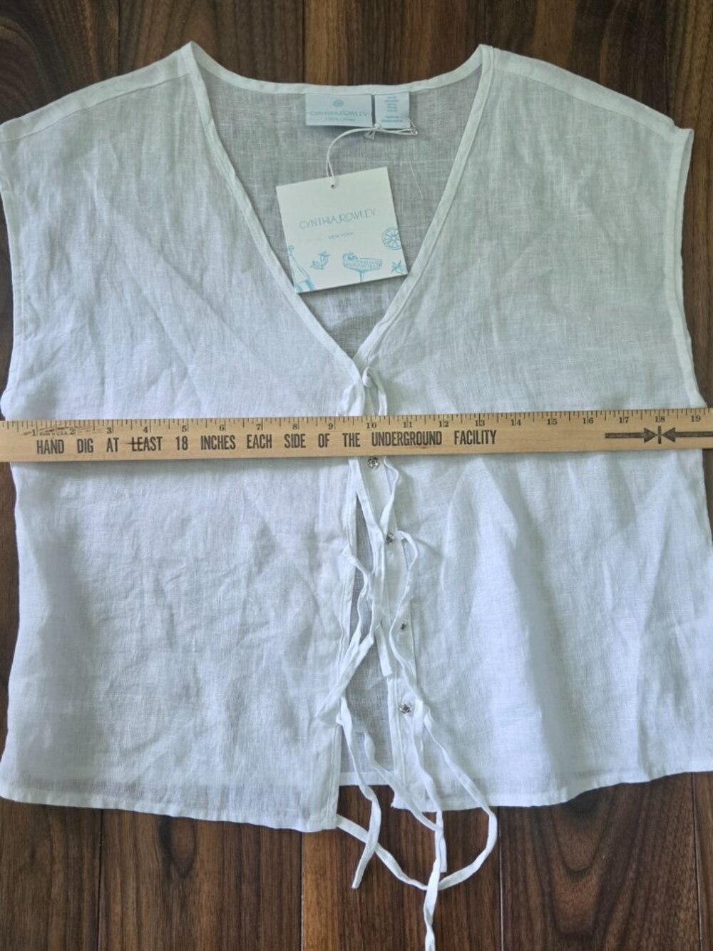 Cynthia Rowley White 100% Linen Tie-Front Vest White - size med NEW WT - Picture 6 of 6